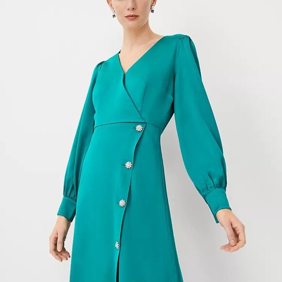 Ann Taylor Crystal Button Wrap Dress - Picture 3 of 11